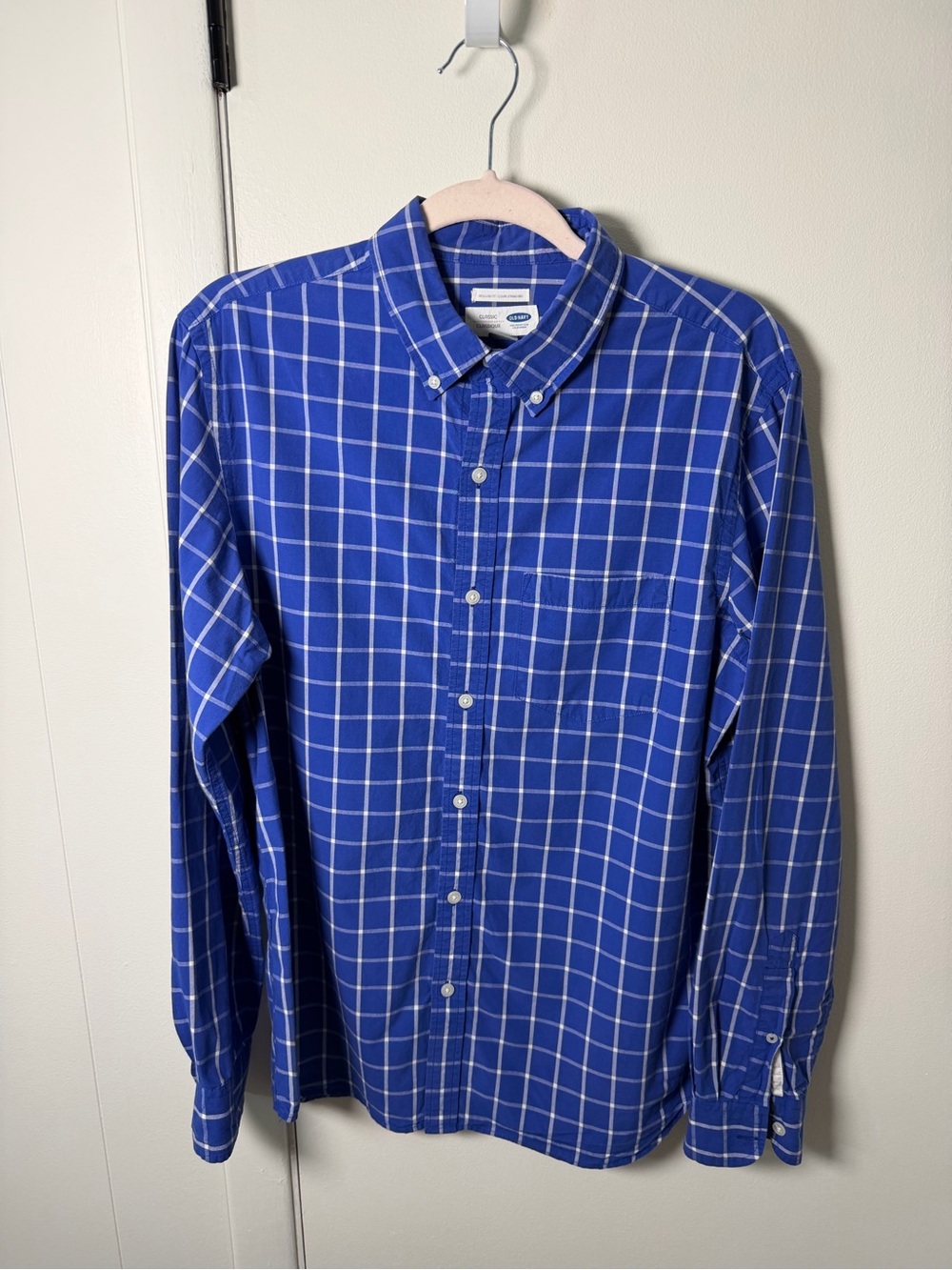 Old Navy Men’s Dress Shirt | Blue Grid Regular Fit | Medium | GUC